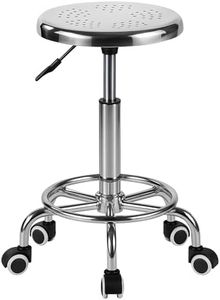 ZWJLIZI Adjustable Swivel Stool, Stainless Steel Workbench Stool, 5 Wheels, 304 Stainless Steel Structure, Load Capacity 330 lbs
