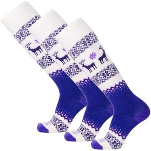 Warm Ski Socks - Sweater Deer Sock for Skiing - Merino Wool Winter, Snowboard (3 Pairs - Dark Purple/White, M)