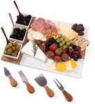 Acacia Wood and Marble Charcuterie Board Set - 11 Piece Cheese Board Serving Platter - Includes Knives, Bowls, Spoons - Gift Appetizer Board with Accessories - Housewarming and Holiday Unique Gift