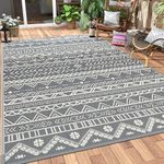 MCOW 5'x8' Boho Outdoor Rugs for Patios, Waterproof Plastic Straw Rug, Reversible Rv Area Mat Clearance for Outside, Camping, Backyard, Balcony, Picnic, Deck, Camper, Grey&White