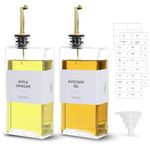 Sunal Olive Oil Dispenser Bottles,Set of 2 Square Oil Dispenser Bottle,500ml/16.9 oz Glass Oil and Vinegar Dispenser Set,Oil Bottle with Weighted Pourer and Waterproof Label&Silicone Funnel,Gold