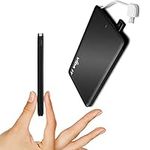 Vida IT vCard+ Ultra Slim Power Bank 4000mAh Mobile Phone Portable Charger Small Rechargeable Flat Battery Pack for iPhone Samsung Android USB C with Built-In Cable Thin Pocket Size 8mm (Black)