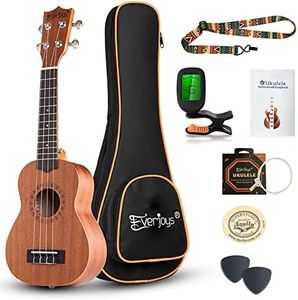 Mahogany Soprano Ukulele Starter Kit - Professional 21 inch w/Case Strap Digital Tuner Aquila Strings