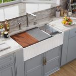 33 White Farmhouse Sink Reversible Workstation, Hugsleek Undermount Farm Kitchen Sink 33x20 inch Apron Front White Porcelain Ceramic Fireclay Sinks Accessories Single Bowl Under Counter Farmer Basin