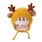 MOMISY Antler Hat Knitted Earmuffs Crochet Outdoor Windproof Beanie Hats Unisex Spring Autumn Winter for Kids, Infant, Toddler- 2-3years (Yellow)