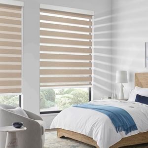 COOLWINDS Motorized Zebra Blinds for Windows Cordless Electric Curtains with Remote Control Blackout Shades Custom Smart Blinds Compatible with Alexa Google Home(Roomdarking Caramel,Customize)