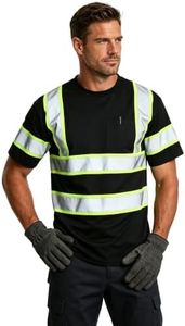 sesafety High Visibility Shirts for Mens Class 3 Hi Vis Reflective Construction Shirts for Men with Pocket Safety T Shirts for Men Work Shirt for Mens Short Sleeve Black Yellow Strips l