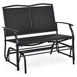 Giantex Patio Glider Benches for Outside, Swing Glider Chair with Steel Frame, 400 LBS Capacity, Patio Swing Rocker, 2-Person Loveseat for Backyard, Poolside, Lawn, Balcony, Porch Glider Bench (Black)