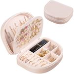 ProCase Travel Jewellery Box Small Organiser for Women Girls, Portable 2 Layer Mini Jewelry Storage Case in PU Leather for Earring Necklace Bracelet Ring Holder Box, Gifts for Women -Champagne