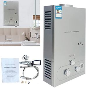 ECUTEE LPG Hot Water Heater 18L 36KW, Portable Instant Gas Propane Boiler Stainless Steel Tankless LED Display w/ Shower Kit for Home Apartment Camping Outdoor Garden Use, Silver