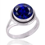 925 Sterling Silver Ring For Women & Girls Blue Sapphire Ring Sterling Silver Engagement Ring September Birthstone Bezel Set Gemstone Ring