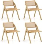 Giantex Folding Dining Chairs Set of 4, Wooden Folding Chair with Rattan Backrest & Seat, Sturdy Rubber Wood Frame, Armless Accent Chairs for Living Room, Kitchen Wedding Party, No Assembly, Natural