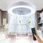 Linboro Flush Mount Ceiling Fan with Lights 20" Modern Ceiling Fan Low Profile with Light 3 Colors Stepless Dimmable Bladeless Ceiling Fan with Remote 6 Speeds Timing for Living Room Offices White