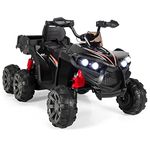 GYMAX Kids Ride on ATV, 12V Electric Quad Bike with Back Trunk, Backrest, LED Lights, USB, Music & Story, 6 Wheels Battery Powered Toy Car for 3 Years Old + Boys Girls (Black)