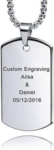 MeMeDIY Collar Personalizado con Dog Tag de Fecha de Nombre de Grabado para Hombres Mujeres Novio Acero Inoxidable Colgante de tungsteno Mejor Amigo Regalo de Amante con Llavero
