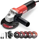 DCK Angle Grinder, 4-1/2-Inch, 6.7Amp Corded Angle Grinder, 11,800 RPM with 2 Safety Guards, 6-Piece Discs (2 Cutting/2 Grinding/2 Flap Discs), Professional Angle Grinder for Metal, Wood (KSM09-115S）