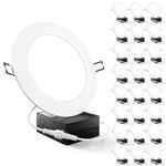 Sunco Lighting 24 Pack 6" Ultra Thin LED Recessed Downlights Slim 6000K Daylight Deluxe Dimmable 14W=100W Smooth Edge Kanless Wafer-Thin with Junction Box