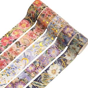 YUBX Blooming Washi Tape Set Gold Foil Masking Tape Peony Wide Decorative for Arts, DIY Crafts, Bullet Journal Supplies, Planners, Scrapbook, Card/Gift Wrapping -25mm- (Purple Flowers)