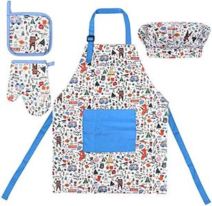 Chstarina Niños Delantal y Gorro de Cocinero,Ajustable Delantal Infantil de Chef Delantal Cocina Disfraz Cocinero Niño Artista Delantales para Hornear Cocinar Pintura Artesanía
