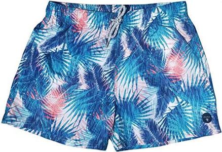 Molokai Mens Swim Trunks Quick Dry Elastic Waist Drawstring, Palm Leaves, Large