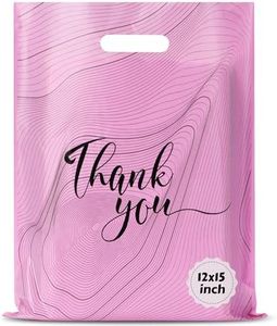 Rainbows & Lilies 100 Thank You Plastic Bags with Handles - 12"W x 15"H Thick Reusable Bulk Shopping Bags for Small Business, Retail, Boutique Shop, Clothes, Gifts, Tshirts, Goodie Party Favors (Pink)
