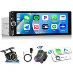 Single Din Touchscreen Car Stereo Wireless Apple CarPlay Android Auto, 6.86 '' 1 Din Car Radio with Mirror Link Bluetooth 5.0 FM/RDS Radio SWC EQ USB/Type-C Car MP5 Multimedia Player + Backup Camera