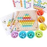 ANPEAC Wooden Peg Board Beads Game Puzzle, Color Sorting Toys, Counting Matching Game,Fine Motor Skill Toys, Montessori Toys for Kids Toddlers