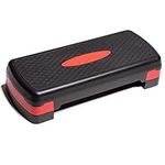 PRISP Adjustable Aerobic Stepper 68cm, 2 Levels (10/15cm - 4"/6") Exercise Step Platform for Home Gym and Fitness Training; 68 x 28cm (Black & Red)