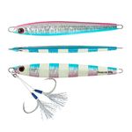 OCEAN CAT 1 PC Slow Fall Pitch Fishing Lures Sinking Lead Metal Flat Jigs Jigging Baits with Hook for Saltwater Fishing 4 Colors 160G/200G (Blue&Pink, 40g(1 2/5oz))