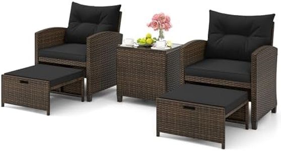 ORALNER 5 Pieces Patio Furniture Set with Ottoman, Wicker Conversation Set w/Cushions, Glass Coffee Table, Outdoor Lounger Rattan Chairs Bistro Set for Porch Balcony Garden Deck Poolside (Black)