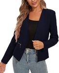 MINTLIMIT Women Cropped Blazer Collarless Open Front Blazers Jacket Collarless Casual (Navy XL)