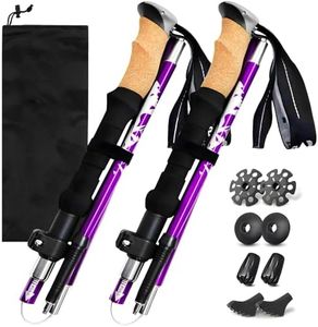 MOTYYA Collapsible Trekking Poles - Lightweight Folding Hiking Poles, Adjustable Height Compact Travel Design, Metal Locks Cork EVA Grips, Aircraft Aluminum Walking Sticks for Men & Women, 2pcs Purple