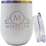 Personalized 12 oz Insulated Stemless Wine Tumbler - Custom Engraved and Monogrammed (White with Prism)
