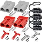 4PCS 50A 600V 6-12AWG Battery Quick Connectors,Battery Cable Wire Harness Plug Connector Kit with 4 Handles and 4 Dust Covers for Recovery Winch Trailer Electrical Devices,UL Certified(2 Red+2 Grey)