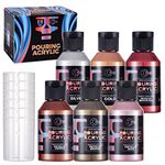 OPHIR Acrylic Pouring Paint, Set of 6 Bottles, 3.8OZ/Bottles, Professional Metallic Colors-Gold, Silver, Bronze, Copper, High Flow Water-Based Acrylic Paint, Pour Art Supplies for Pouring on Canvas, Wood, Glass, Paper, Tile, and Stones