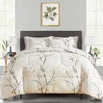 Cream White Bed in a Bag Queen 7 pc Branch Style All Season Soft Microfiber Reversible Bed Comforter Set (1 Comforter 2 Pillow Shams 1 Flat Sheet 1 Fitted Sheet 2 Pillowcases)