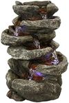 Sunnydaze Stone Falls 15-Inch 6-Tier Tabletop Water Fountain with LED Lights - Electric Submersible Pump - Polyresin