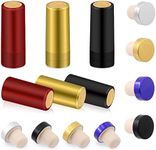 Mardatt 54Pcs T-Shape Wine Bottle Cork Stoppers and PVC Heat Shrink Capsules, 4 Colors Reusable Wooden Wine Bottle Plugs Sealing Stoppers Tasting Corks for Wine Beer Bottles (Black/Silver/Gold/Blue)