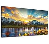 Sunset Sunrise Mountain Canvas Wall Art Nature Landscape Pictures for Wall Decor Sunflowers Lake Grand Teton National Park Scenery Canvas Painting Artwork Living Room Office Home Decoration 50X100CM