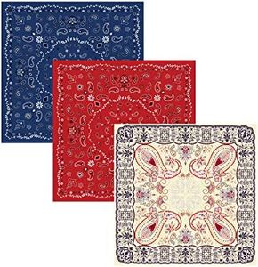 100% Combed Cotton Bandanas 3 Packs, Face Bandana for Women and Men, Unisex Multi-functional Headbands and Scarves (001)