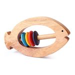 Shumee Neem Wooden Fish Teether Rattle Toy (0+ Years) | Eco Friendly | Anti- Bacterial | Multicolor | Sensory Toy | Beeswax Polish