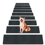 HAODEMI Non-Slip Stair Treads Carpet for Wooden Steps, 27.6 x 8.7IN Self-Adhesive Stair Treads Mat, Safety Indoor Stair Runner Mats, Anti Slip Stair Rugs for Kids Elders and Dogs, 15PCS(Black)