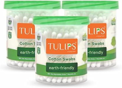 TULIPS Cotton Ear Buds/Swabs (pack of 3) with White PAPER Sticks (100/200 Tips) in a Jar