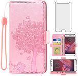 Asuwish Compatible with Moto Z2 Play Wallet Case and Tempered Glass Screen Protector Flip Wrist Strap Card Holder Cell Phone Cover for Motorola MotoZ2Play Droid MotoZ2 2Play Z 2 2Z Z2play Rose Gold