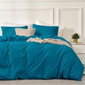 Juego de Funda Nordica Cama 135/150 Petróleo Azul 100% Algodón Transpirable Suave Moderno Juego de Funda de Edredón 240x220 y Fundas Almohada (50x75cm)