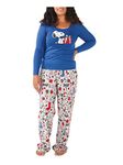 Nite Nite Munki Munki Women's LS Tee and Pant Jersey PJ Set, Snoopy Holiday Cheer, Large, Snoopy Holiday Cheer, Large