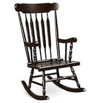 Tangkula Patio Rocking Chair Solid Wood, Outdoor Porch Rocker Chair with Rubber Wood Frame, Indoor Wooden Rocking Chair, Ideal for Garden, Backyard & Balcony (1, Espresso)