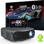 4K Ultra HD Smart Projector Daylight Visible 5G WiFi Bluetooth,1000 ASIN Lumen Native 1080P Outdoor Movie Projector Android TV Wireless Projectors with Apps 4D Keystone Zoom for Home Cinema Video Game