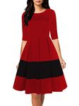 oxiuly Women's Long Sleeve Round Neck Casual Pockets Cocktail Party Dress OX253 (S, Red)