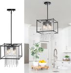 YITAHOME Crystal Square Chandeliers, Modern Adjustable Island Pendant Light Fixtures for Dining Room, Kitchen, Living Room, Entryway, UL Listed, Black